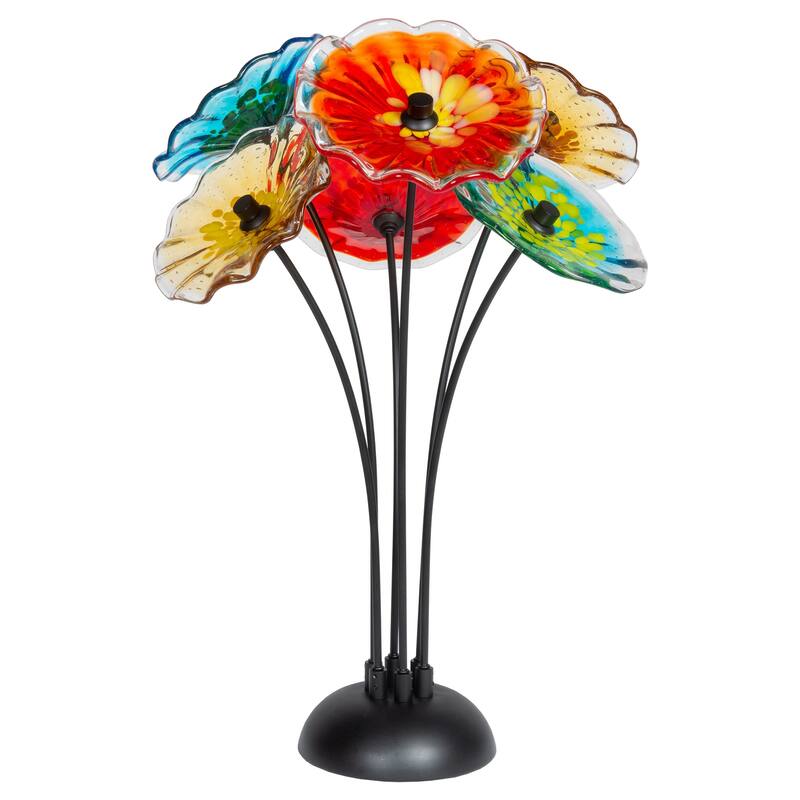 Fiore Bloom 26 IN Tall Multi-Color Art Glass 6-Plate Flower Sculpture with Metal Stand