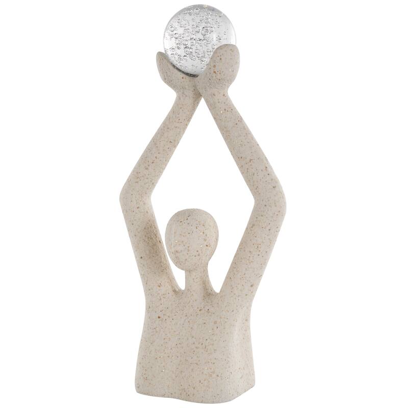 Polystone People Abstract Textured Decorative Sculpture with Clear Glass Ball and Gold Speckles - Cream - Roche River Decor