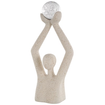 Polystone People Abstract Textured Decorative Sculpture with Clear Glass Ball and Gold Speckles - Cream - Roche River Decor