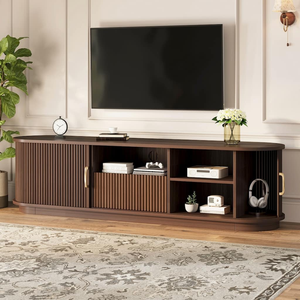 Vintage Rustic TV Stand with Sliding Doors & Drawer for TVs up to 75"
