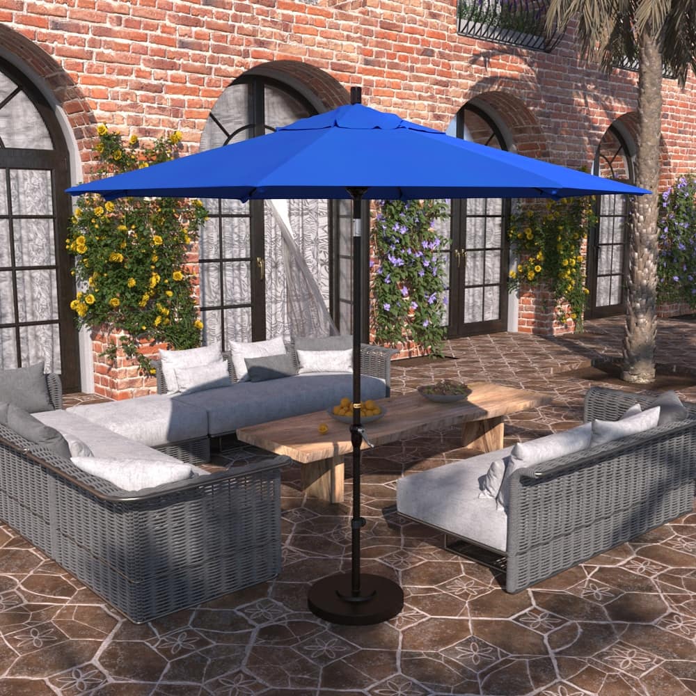 California Umbrella 9' Sunset Series Patio Umbrella Bronze Aluminum Frame and Ribs, Crank Lift Auto Tilt, Sunbrella Cilantro