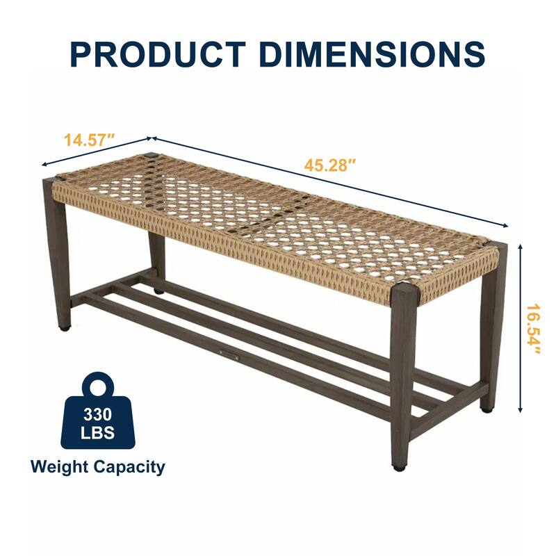 2-Tier Iron Frame Leather-Look Resin Wicker Bench
