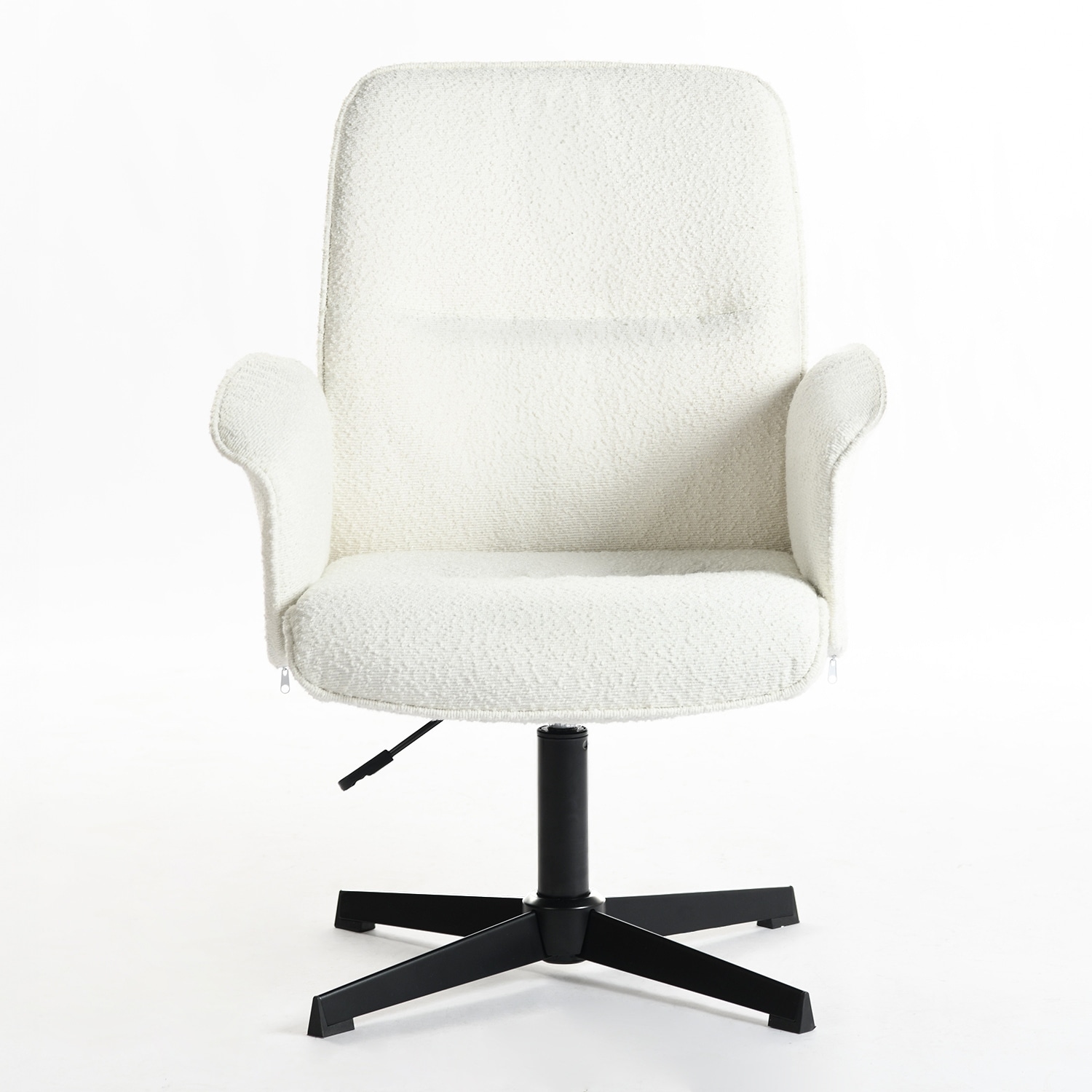 White Desk Chair Round Cream Boucle Swivel Accent Chair