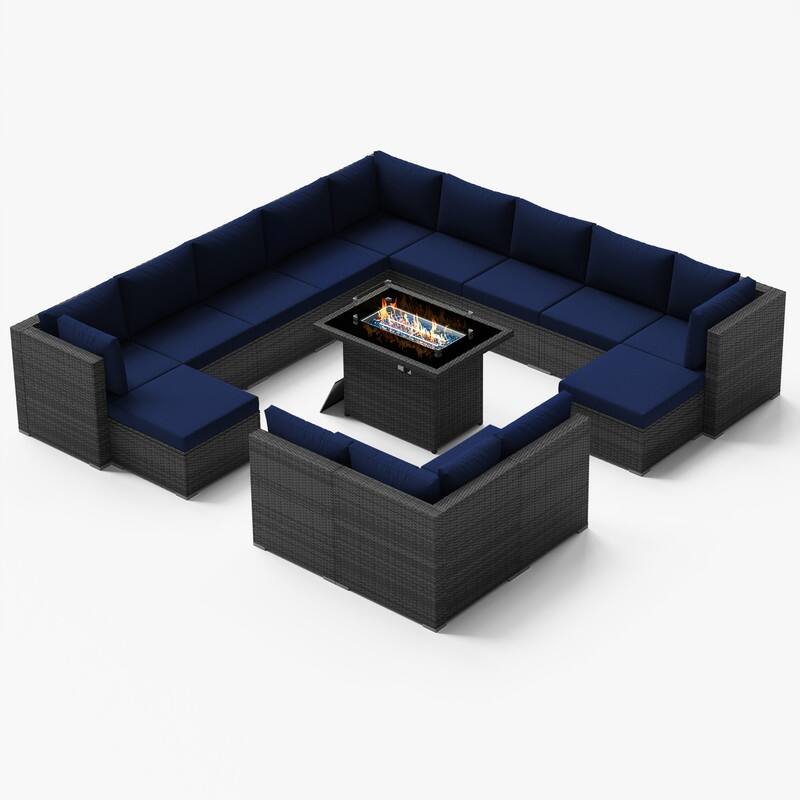FINCATI Outdoor Grey Wicker Sectional Furniture Patio Sofa Set with Firepit Table
