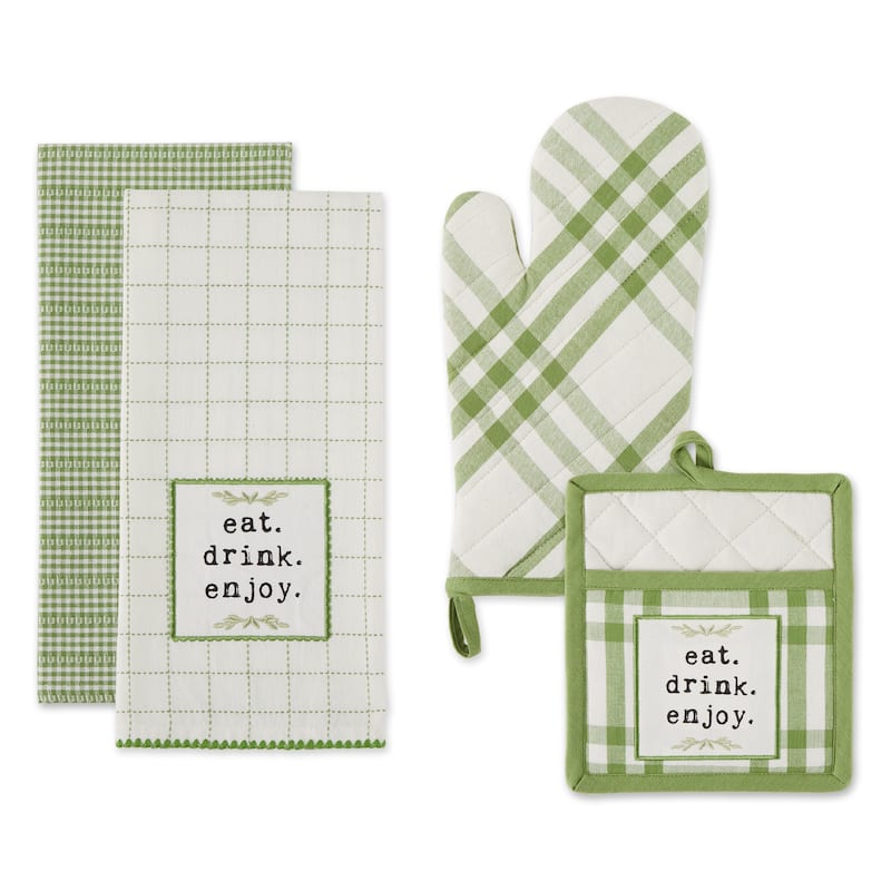 Home Sweet Farmhouse Kitchen (Set of 4) - Oven Mitt/Pot Holder/ Dishtowel Set - Antique Green