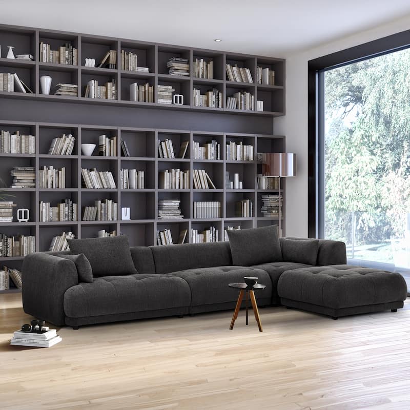 Cloud Modular Sofa Sectional 144" with Ottoman - Plush Chenille Fabric Living Room Couch - Grey