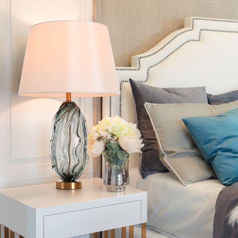 Modern 25-inch Table Lamp Textured Glass Desk Lights in Blue and Gold - D15.7"*H25"