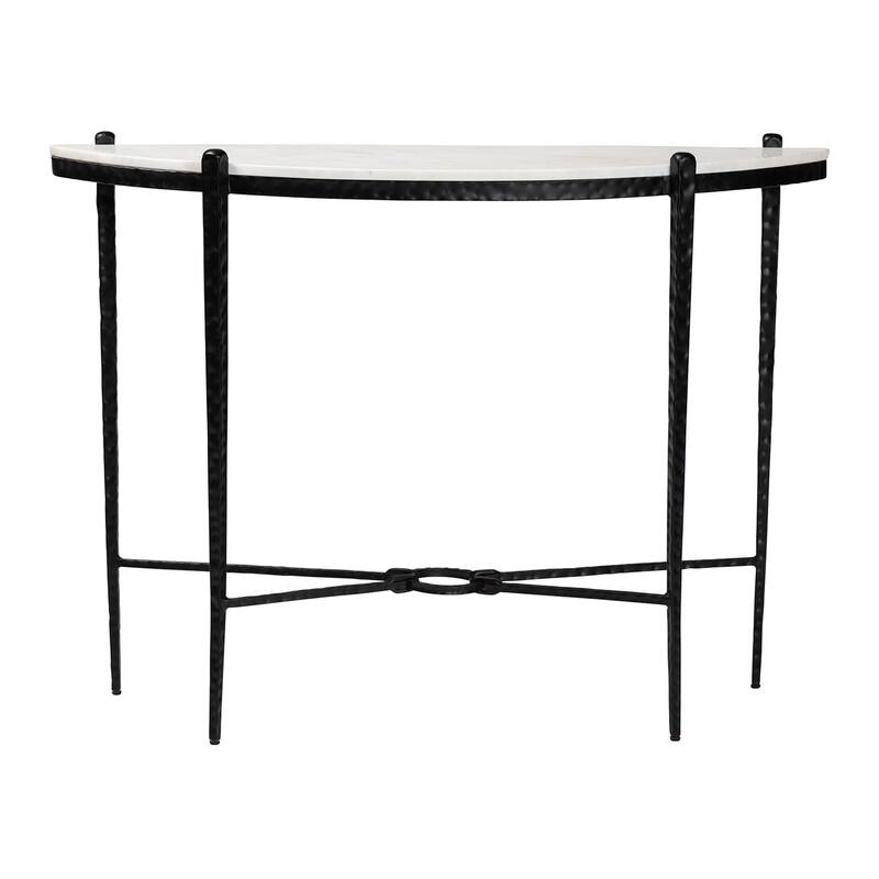 Caledon Marble Console Table - Modern Rustic Accent Table with Hand-Forged Metal Frame and Half-Moon Tabletop