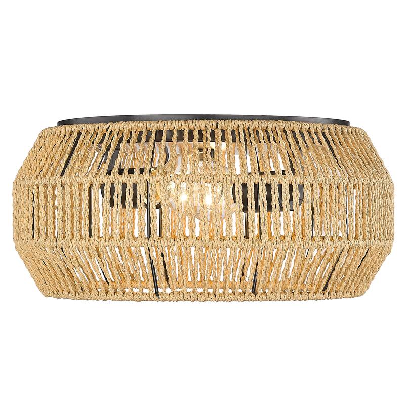 Marlee 2-Light Flush Mount - Matte Black with Natural Raphia Rope