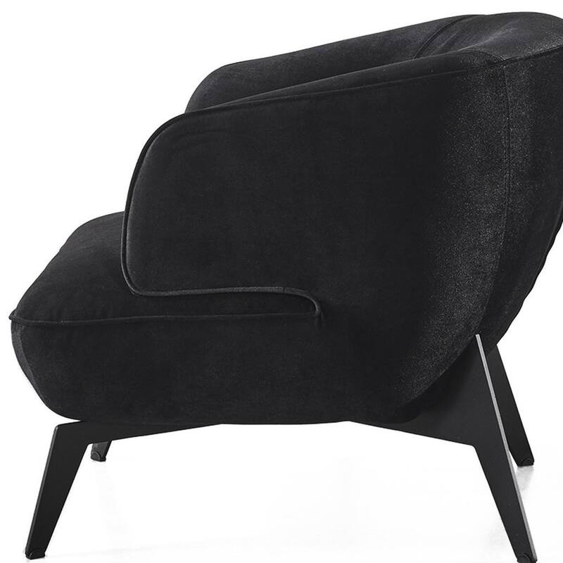 HomeRoots 28" Black Velvet and Steel Lounge Chair - 28.00 in. x 29.00 in. x 35.00 in.