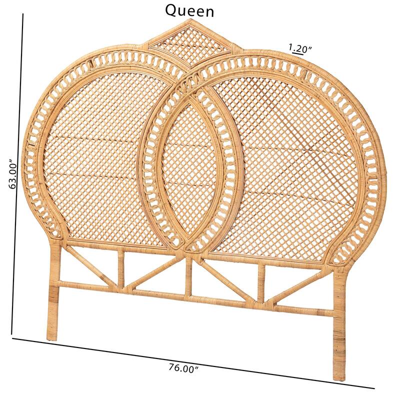Nerita Rattan Headboard - Handwoven Wicker with Double Circle Design, Light Honey, Lightweight Coastal Bedroom Décor, Queen Size