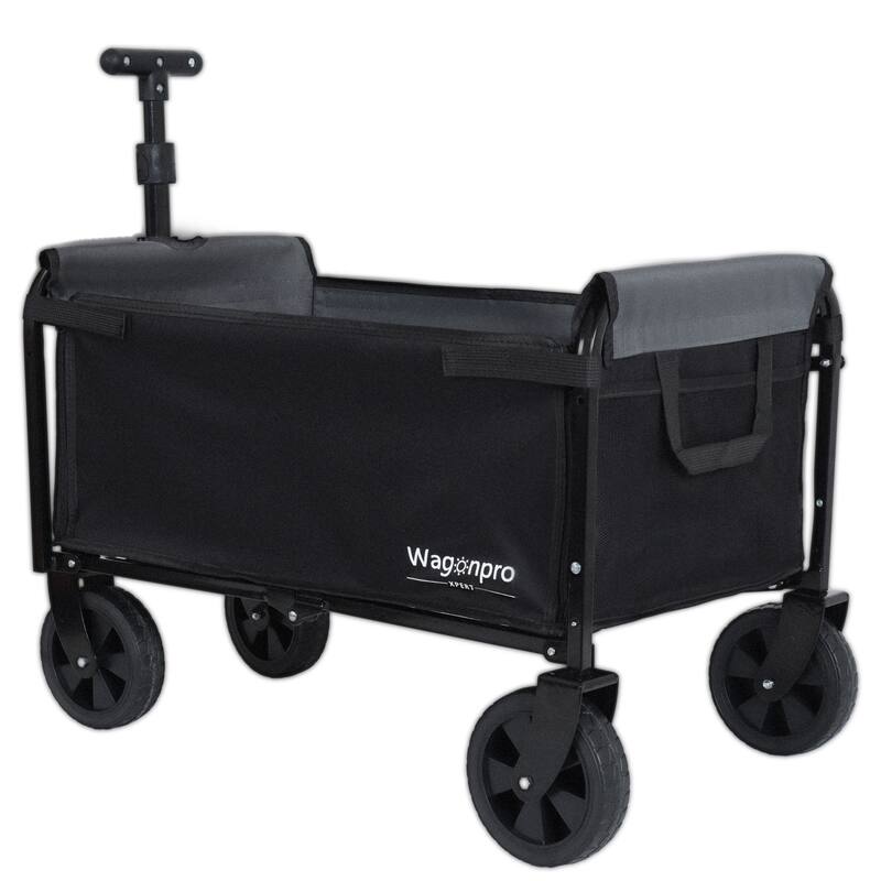 All-in-One Convertible Folding Wagon with Bench Seat, Storage & Dog Tether - Heavy-Duty Utility Cart