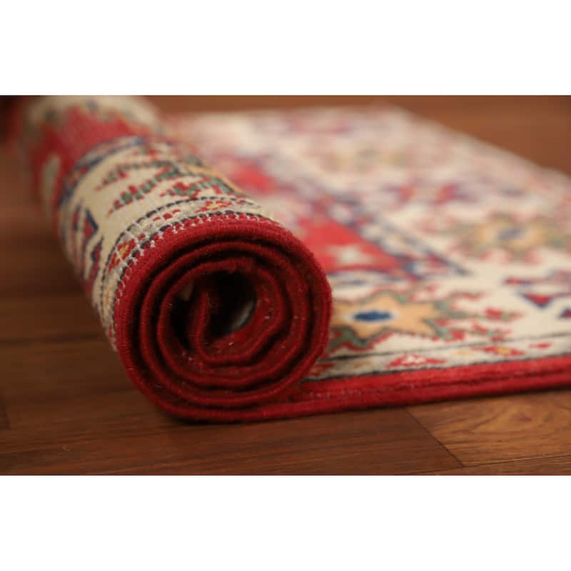Traditional Kazak Oriental Rug Hand-Knotted Geometric Wool Carpet - 2'0"x 3'0" - 2'0"x 3'0" - Red