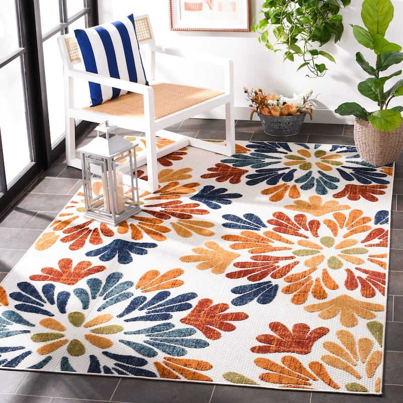 SAFAVIEH Cabana Fleda Indoor/ Outdoor Waterproof Patio Floral Rug - 6'7" x 6'7" Square - Creme/Red