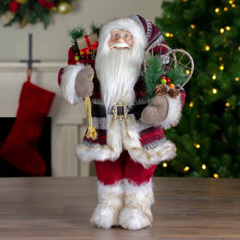 18" Standing Santa Christmas Figure with Snow Shoes and Fur Boots