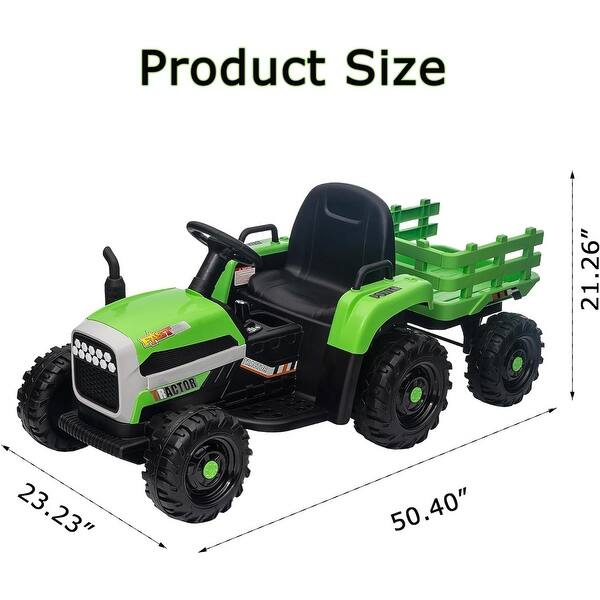 dimension image slide 3 of 4, Kids Ride on Tractor with Trailer & Parent Remote Control, Dual Motors,3-Speed Adjustable,USB,MP3,LED Light, Safety Belt