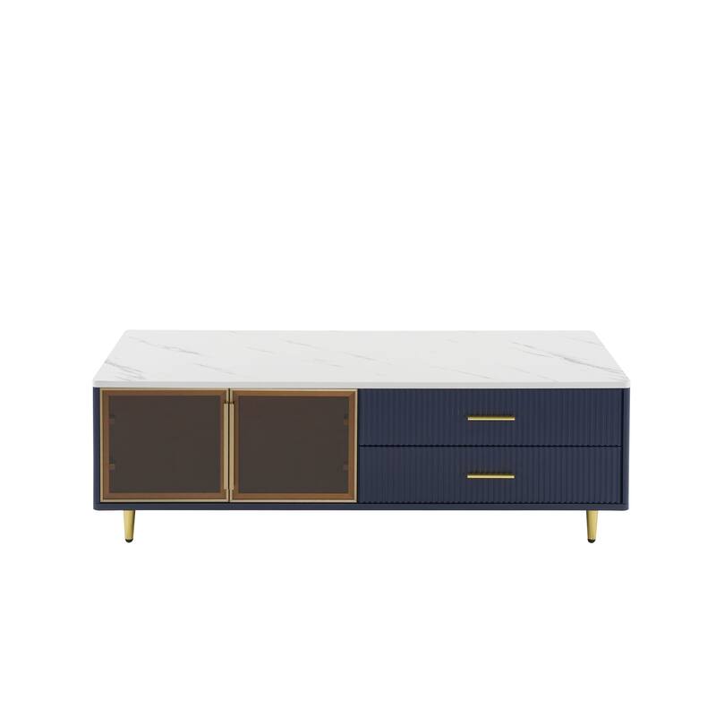 Modern Coffee Table with 2 Glass Door Storage