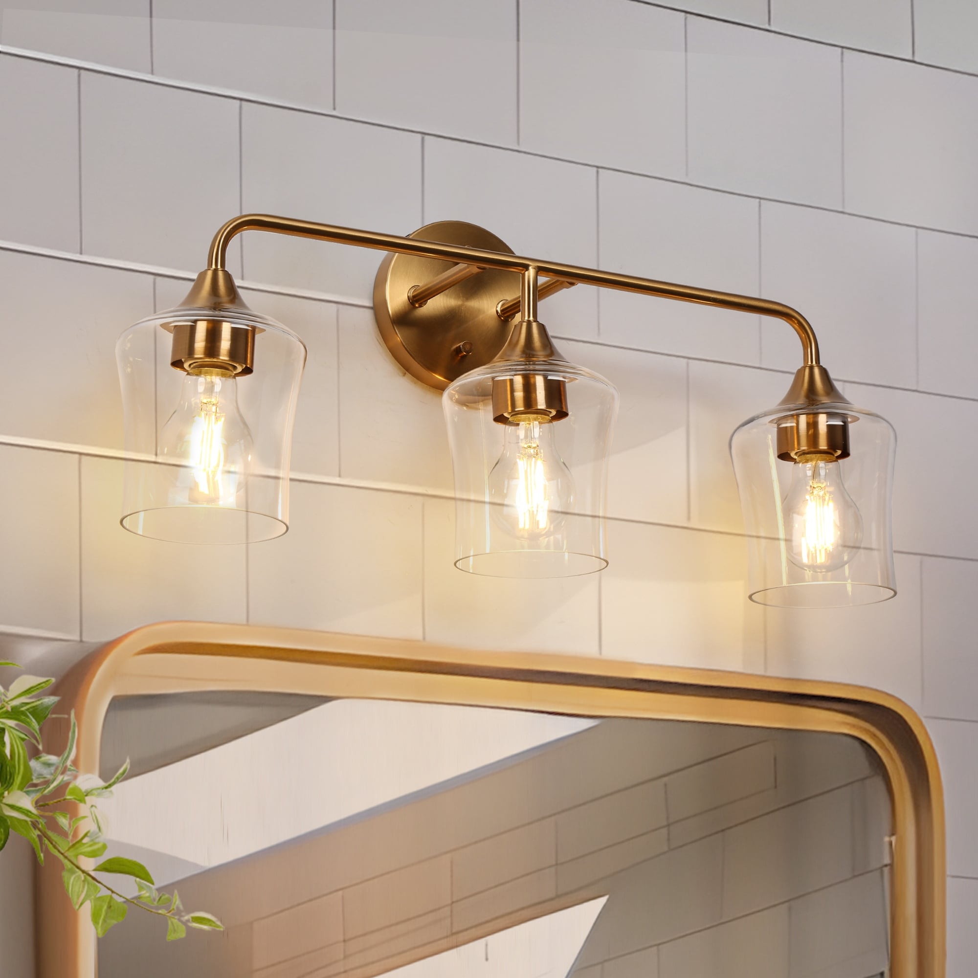 Modern 3-Light Gold Wall Sconces Clear Glass Vanity Light for Bathroom - 22" L x 6.7" W x 10.6" H