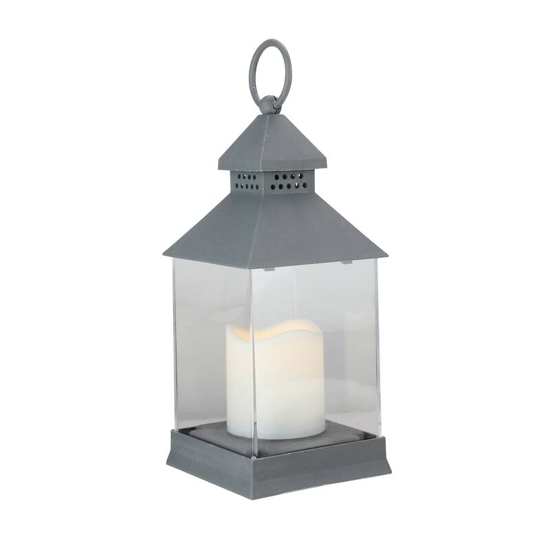 Candle Lantern with Flameless LED Candle Decor - 9.5" - Gray