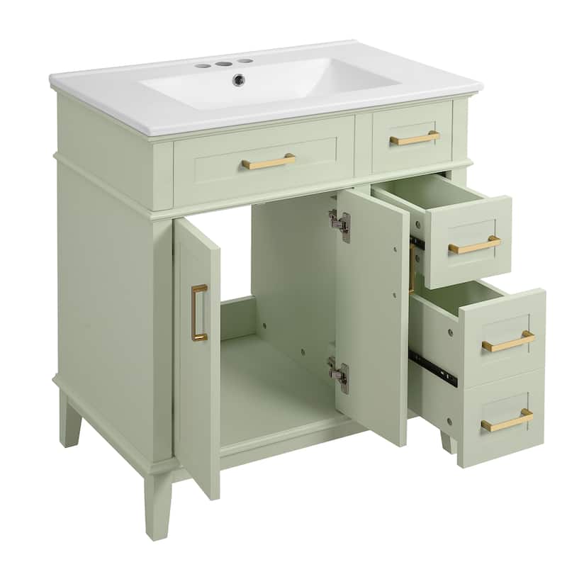 30" Bathroom Vanity with Ceramic Sink, Modern Storage Cabinet with Soft-Close Doors, Deep Drawer & Standard Drawe
