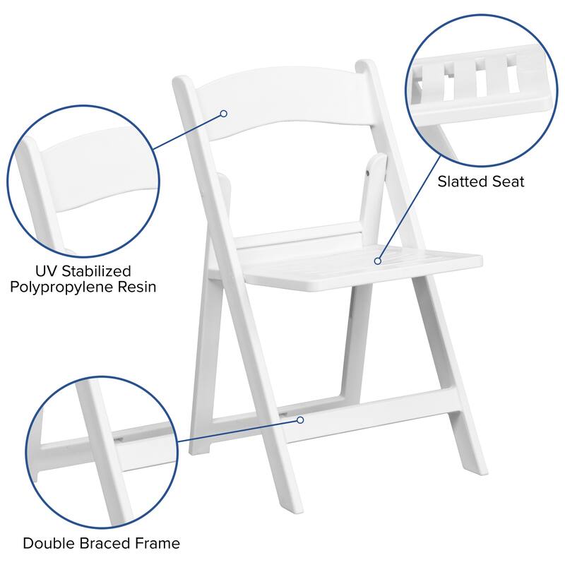 2 Pack 1000 lb. Capacity White Resin Folding Chair with Slatted Seat - 18"D x 17.5"W x 30.75"H