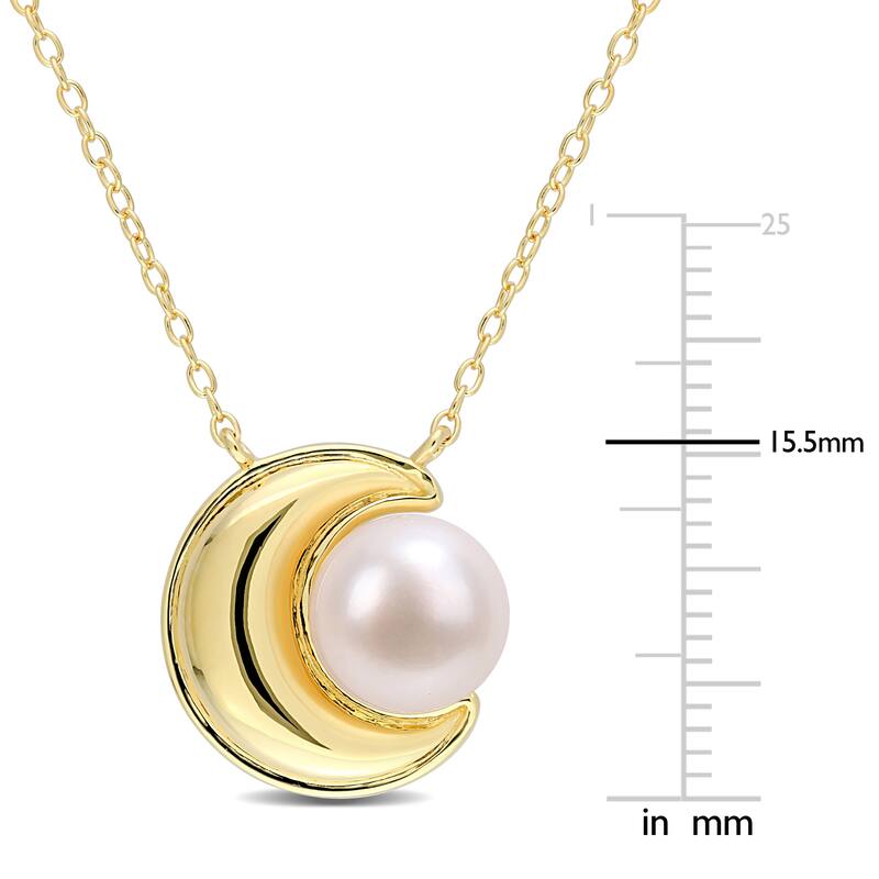 Miadora 8-8.5mm Cultured Freshwater Pearl Crescent Moon Pearl Yellow Silver