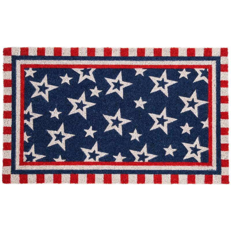Blue and Red Americana Stars and Striped Border Coir Outdoor Doormat - 30