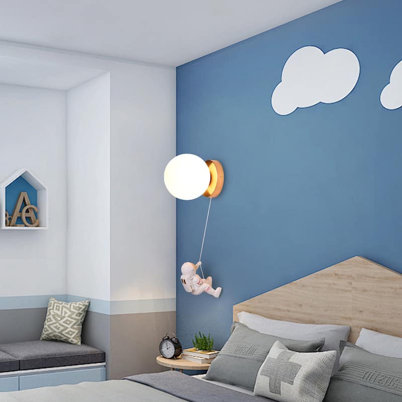 Modern Cute Moon & Astronaut Wall Sconce - Art Deco Explore Headboard Cordless G9 Wall Light for Kids’ Room - white - white