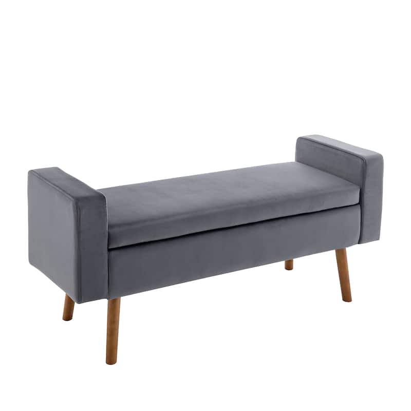 Porthos Home Brynn Velvet Storage Bench with Rubberwood Legs - Dark Grey