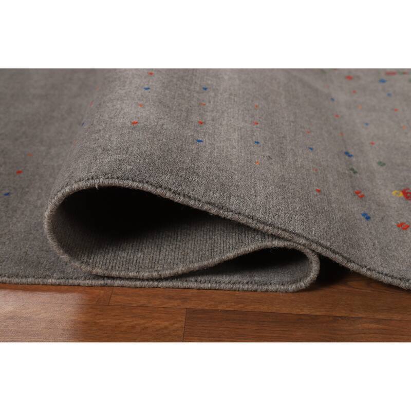 Gray Tribal Gabbeh Oriental Area Rug Handmade Wool Carpet - 8'1" x 9'8"