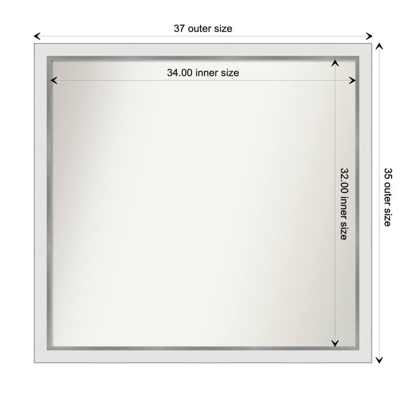 Eva White Silver Narrow Framed Non-Beveled Custom Wall Mirror, Bathroom Vanity Mirror - Outer Size: 37.25 x 35.25