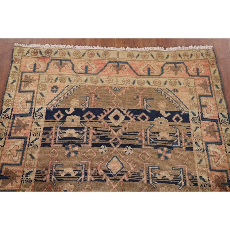 Geometric Hamedan Vintage Persian Rug Handmade Wool Carpet - 3'10"x 5'1"