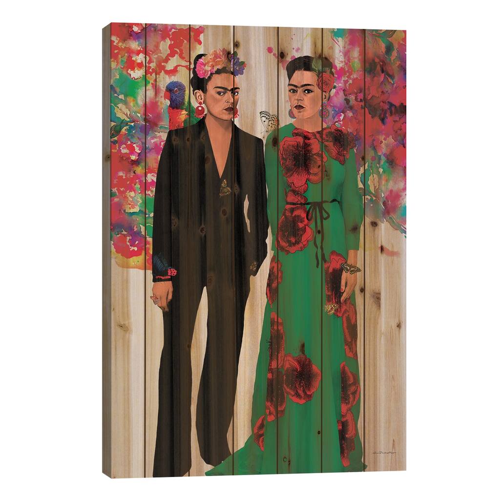 Frida Kahlo Lovers Print On Wood by Ana Paula Hoppe - Multi-Color
