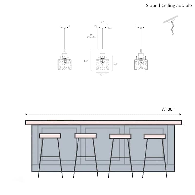 Yarge Modern Farmhouse Drum Wire Kitchen Bathroom Pendant with Art Glass Shade