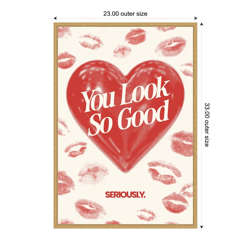 Kate and Laurel You Look So Good Red Lipstick Inspirational Quote by Lucky Guava Framed Canvas Wall Art Print