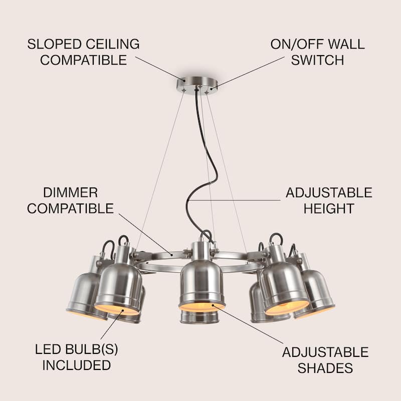 Liam 26.5" 8-Light Metal LED Pendant Chandelier, Nickel by JONATHAN Y