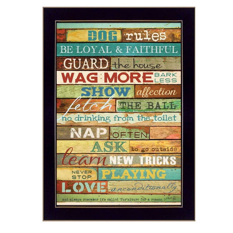 TrendyDecor4U Contemporary "Dog Rules" Framed Print Wall Art by Marla Rae - Multi-Color