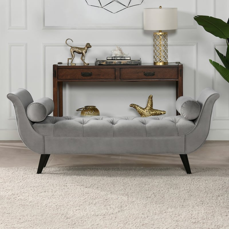 Florence Tufted Entryway Bench - Opal Grey Velvet