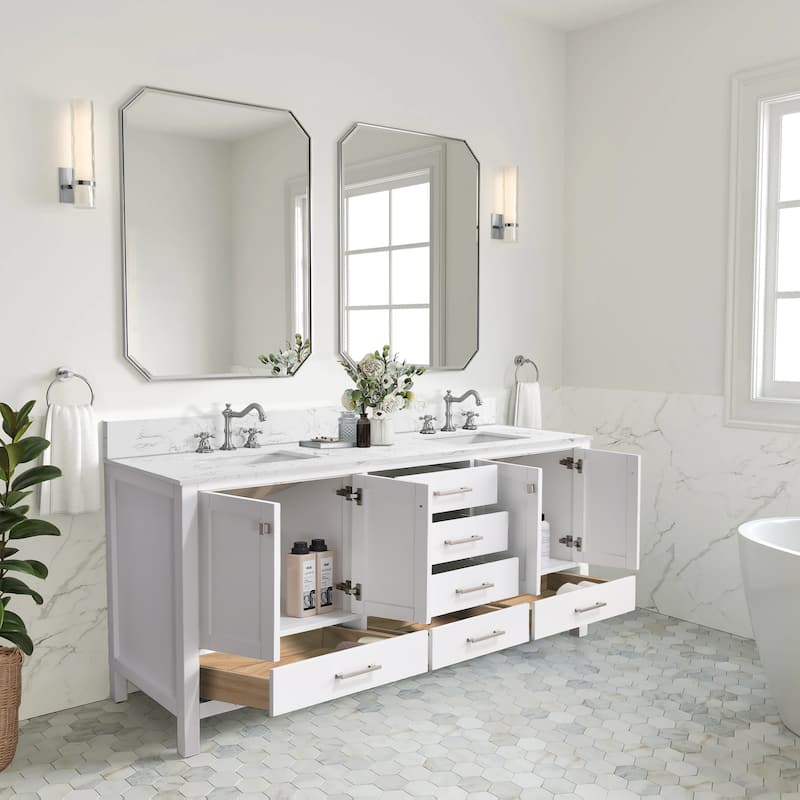 OpalithD 72 in. Bathroom Vanity with Double Sinks, Wood Bath Cabinet with Top