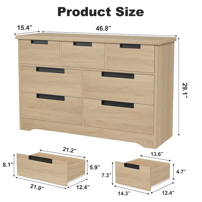 6/7 Drawer Dresser for Bedroom, Wooden Chest of Drawers Double Dresser Organizer with Embedded Handles