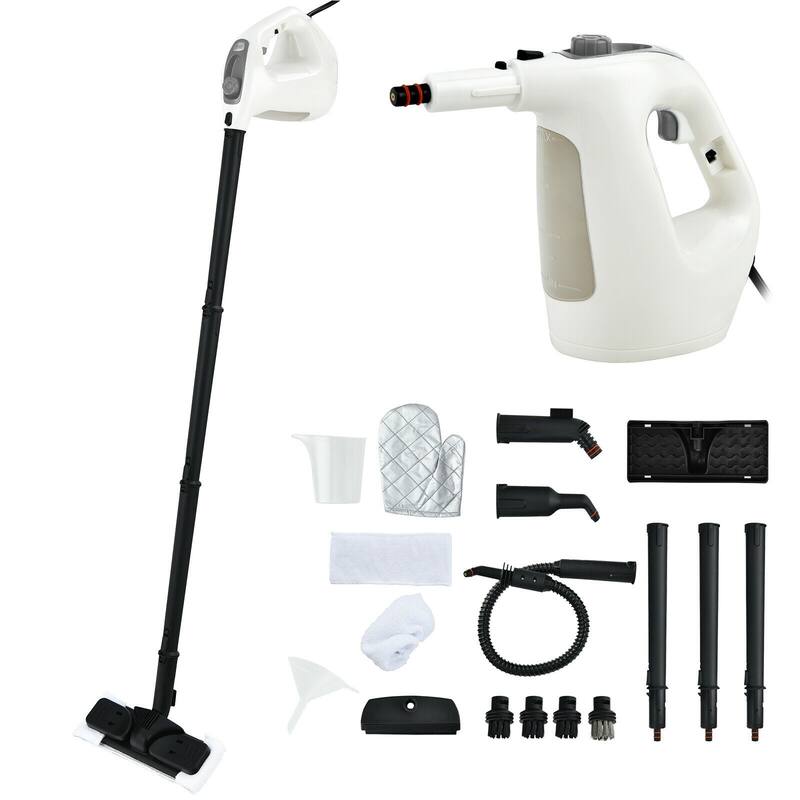 Powerful 1400W Handheld Steam Cleaner with 17 Accessories for Versatile Household Cleaning - 13" x 5" x 9.5" (L x W x H) - Grey