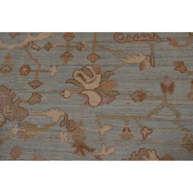 Light Blue Vegetable Dye Oushak Turkish Rug Hand-Knotted Wool Carpet - 9'1" x 11'11"