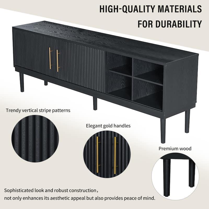 74.9"Modern TV Stand with Vertical Striped Sliding Doors - Space-Saving Media Console with Stylish Storage