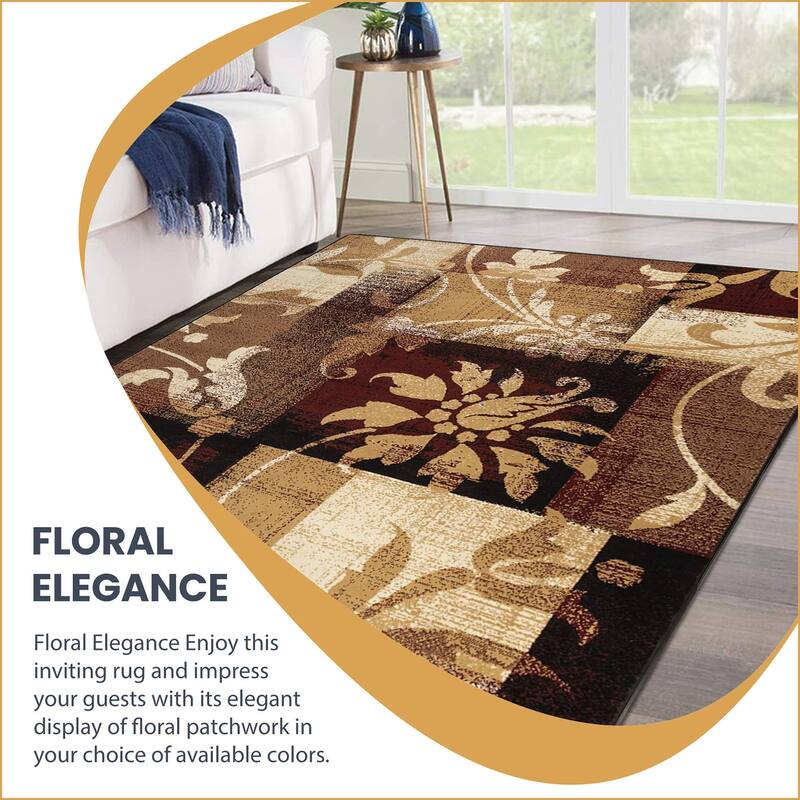 Contemporary Floral Patchwork Indoor Area Rug or Runner by Superior