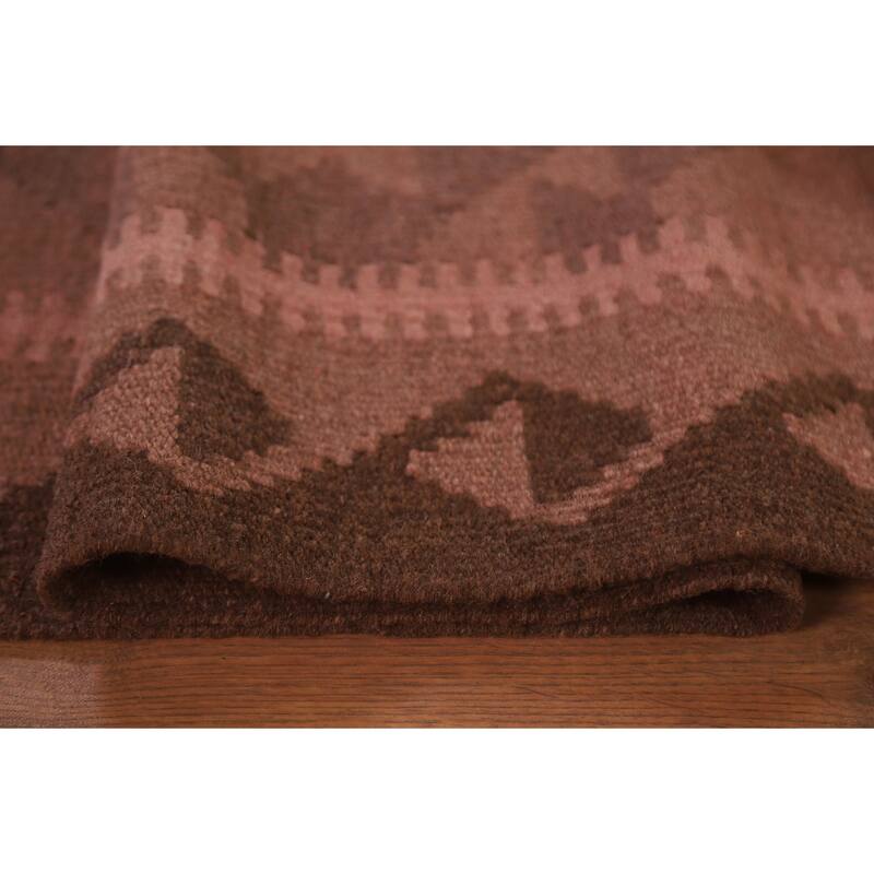 Hand Woven Oriental 100% Wool Carpet Southwestern Geometric Pink Kilim Area Rug - 9' 8'' X 6' 5''