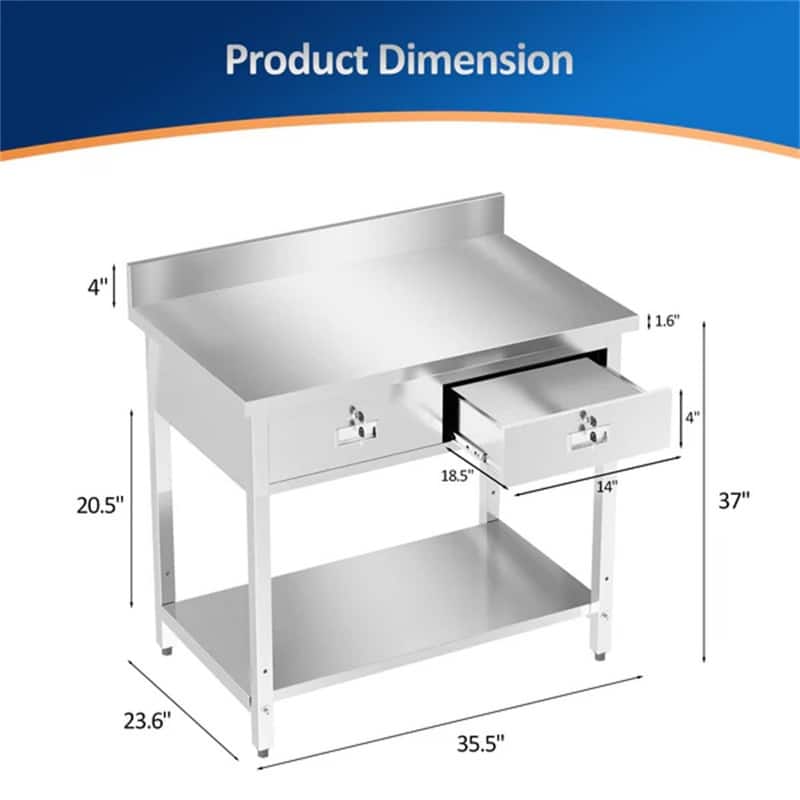 36 x 24 Inches Stainless Steel Table with 2 Drawers - N/A