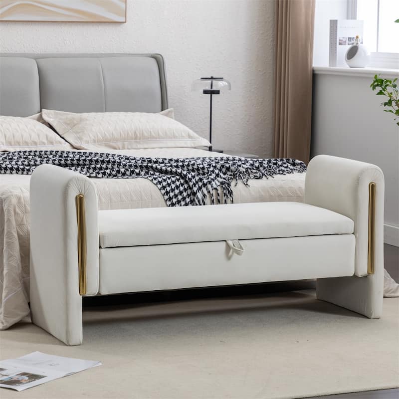 Storage Bench Bedroom Bench With Gold Metal Trim Strip For Living Room