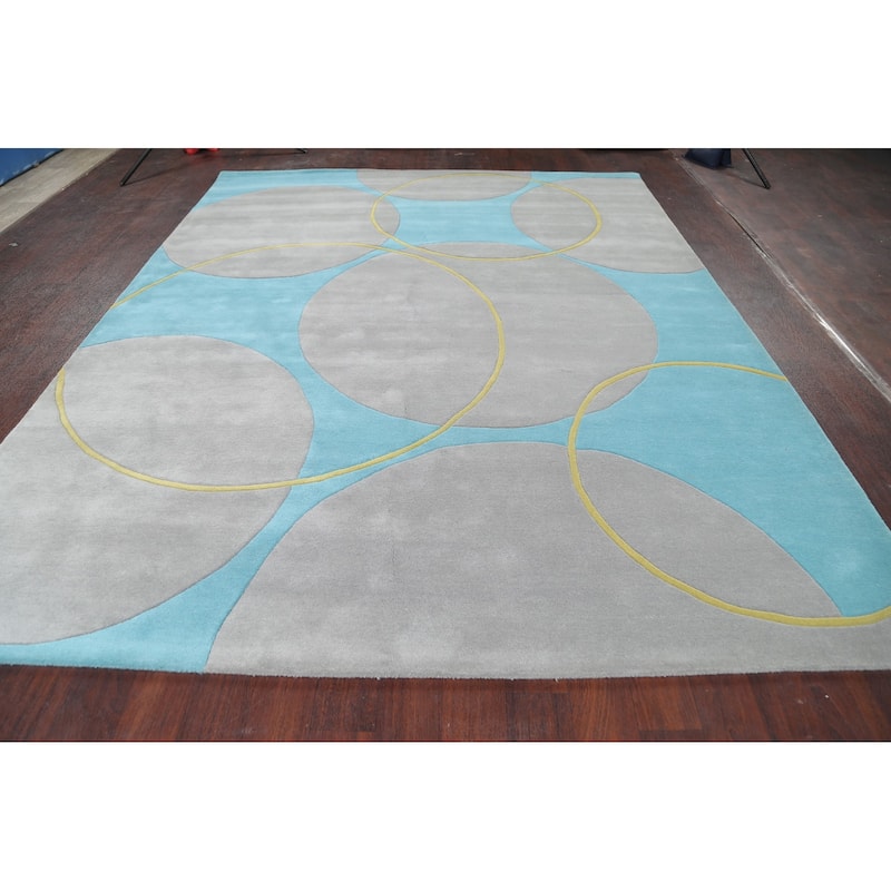 Circle Design Modern Oriental Wool Area Rug Hand-tufted Dotted Carpet - 8'0" x 10'0"