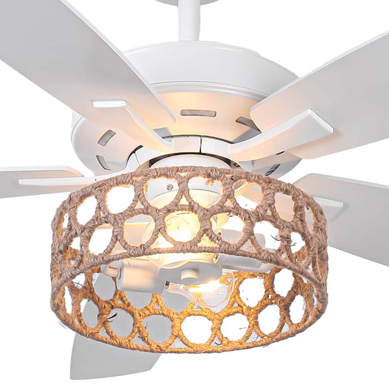 Parrot Uncle 52" Coastal White Natural Jute Reversible Ceiling Fan with Remote