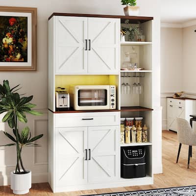 71'' Farmhouse Kitchen Pantry Sideboard with Cabinet and Drawer, Multifunctional Kitchen Buffet with Hutch and Glass Holder